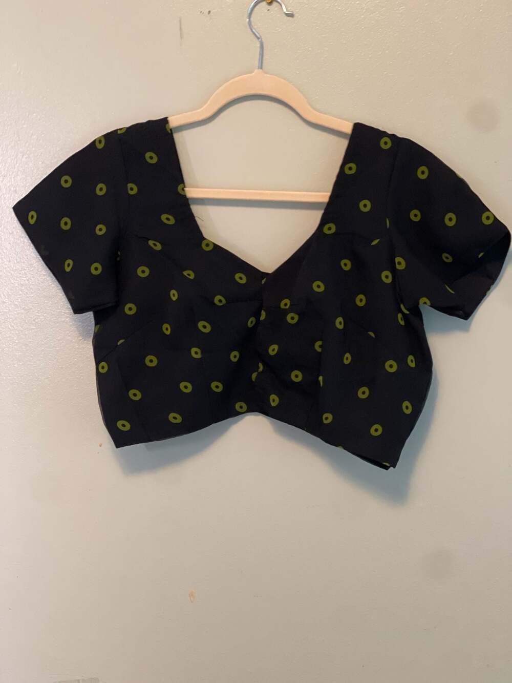 Handmade Sari Blouse Crop Top Black Green Ring Print Choli Festival Short Sleeve